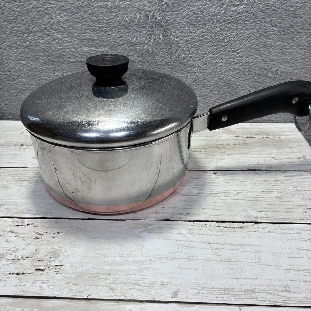 Vintage Revere Ware Stainless Steel Copper Clad Saucepan Pot with Lid